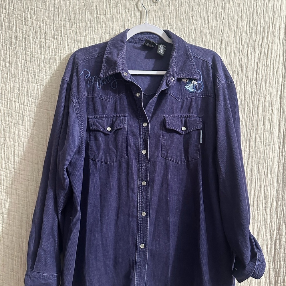 Vintage Disney Mickey Unlimited purple corduroy Western snap-front sz L